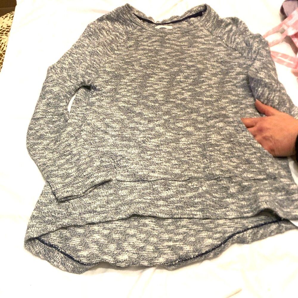 Old Navy Girls Blue Space Dye High Low Pullover Sweater Kangaroo Pocket XL 14
